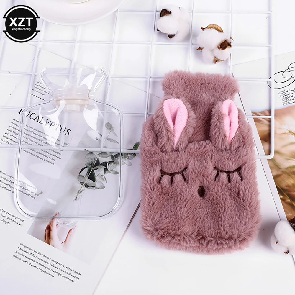 NEW Reusable Winter Warm Heat Hand Warmer PVC Stress Pain Relief Therapy Hot Water Bottle Bag with Knitted Soft Rabbit Cozy Cove