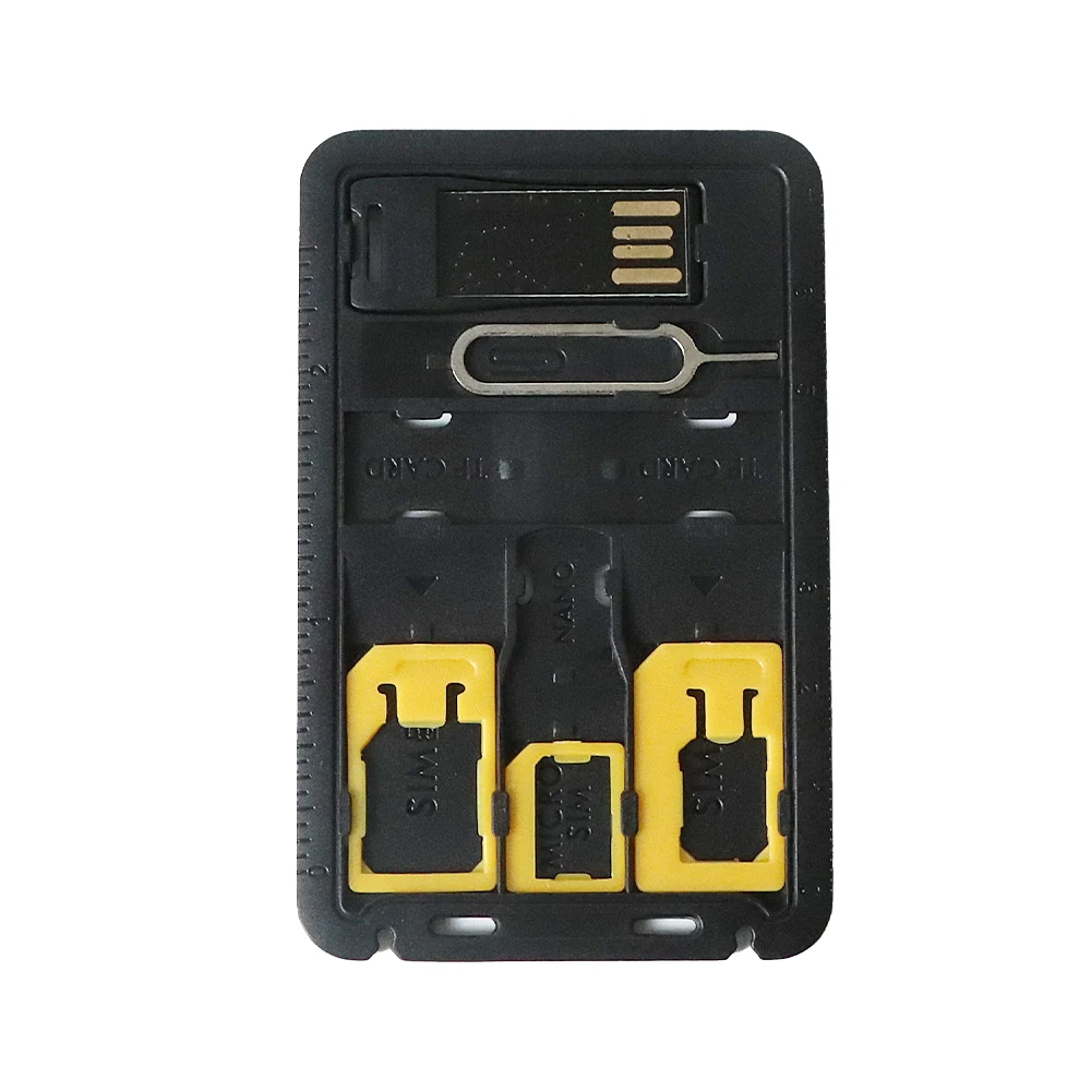 Kit de adaptador SIM fino de tamanho de cartão de crédito tudo em um com leitor de cartão TF e pino de ejeção de bandeja de cartão SIM, suporte para cartão SIM