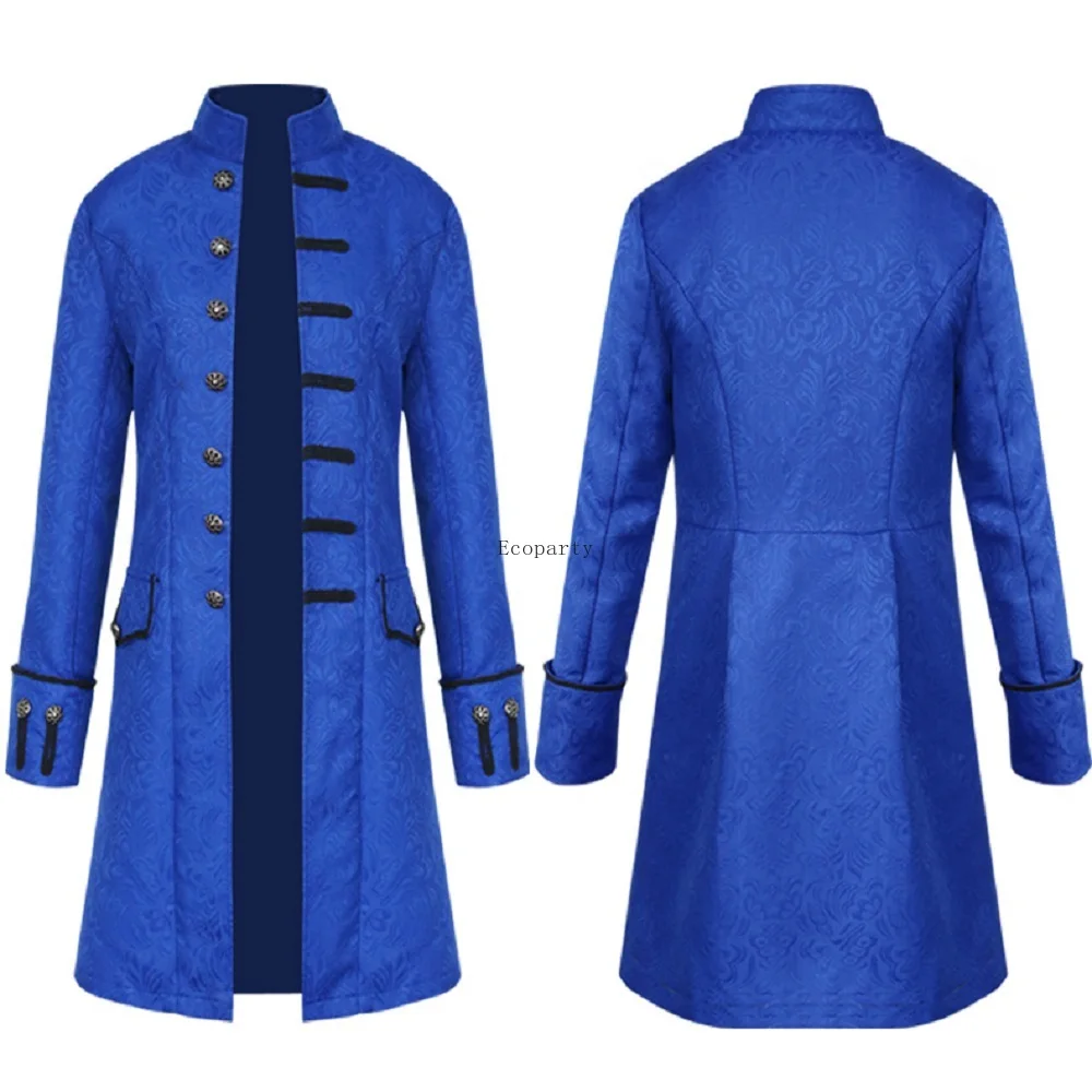 

Men's Medieval Jacket Renaissance Gothic Long Retro Stand Collar Trench Coat Halloween Party Costume