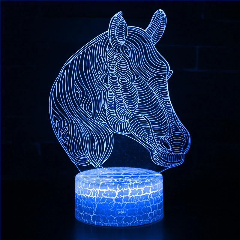 Nighdn 3D Night Light for Kids Horse Head Touch 7 Color Change USB LED Illusion Lamp Birthday Christmas Gift for Boys and Girls