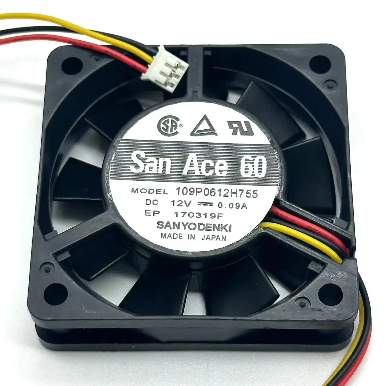 SANYO DENKI 109P0612H755 DC 12V 0.09A 60x60x15mm 3-Wire Server Cooling Fan