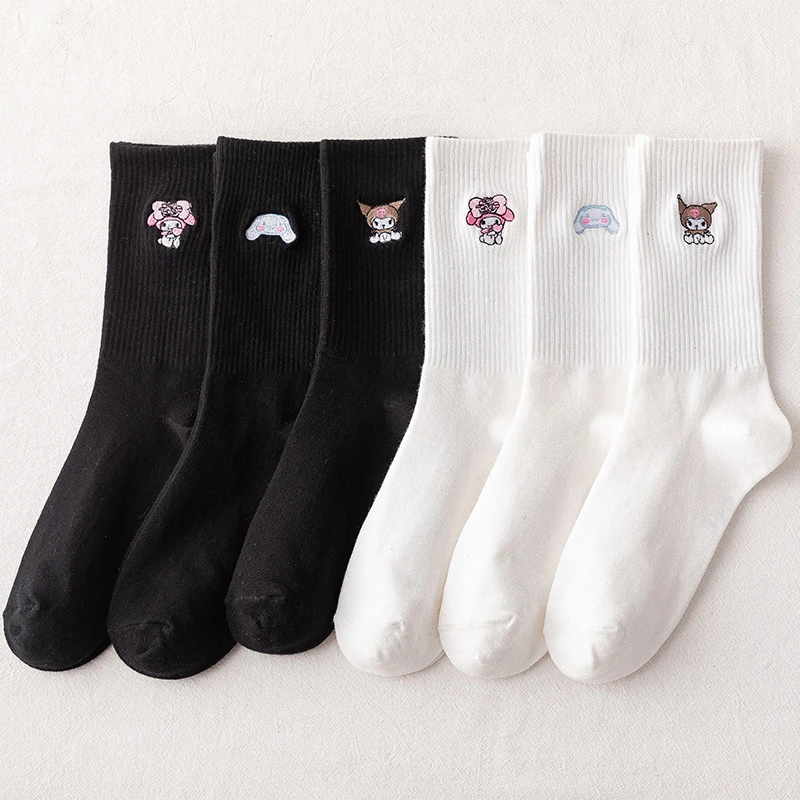 Sanrio Cartoon Spring Autumn Winter Mid Length Socks For Girls Medium Socks Cute Kuromi Melody Versatile Socks