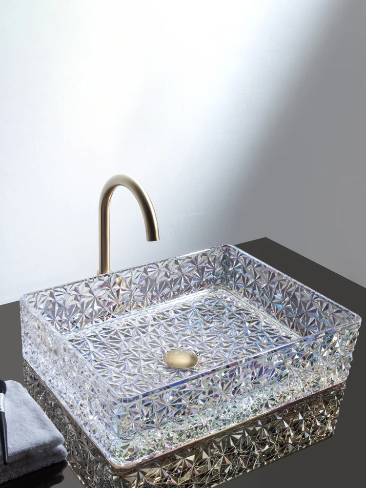 Stylish and simple style oval crystal wash basin glacier series table basin