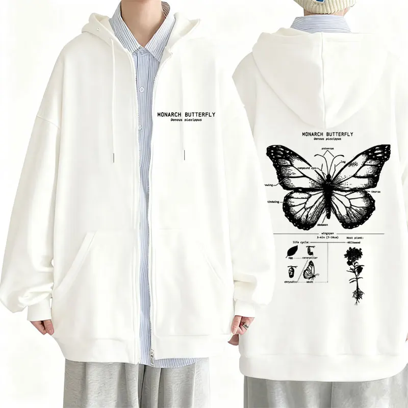 

Monarch Butterfly Anatomy Graphic Zipper Hoodie Men Women Casual Oversized Funny Zip Up Hoodies Male Fashion Vintage Jacket Coat