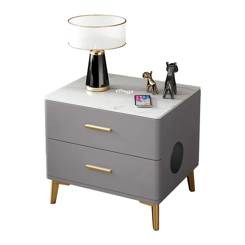 Light Luxury and Simplicity Modern Paint Stone Plate Wireless Charging Bedside Table Bed Side Table