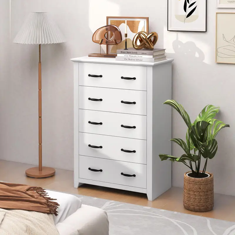 

Tall Storage Dresser with 5 Pull-out Drawers for Bedroom Living Room-White