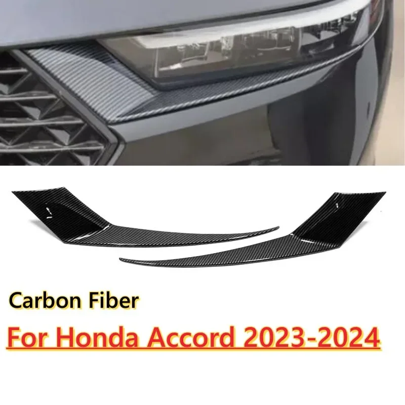 Carbon Fiber Front Headlight Lamp Eyebrow Cover Trim Decor For Honda Accord 2023