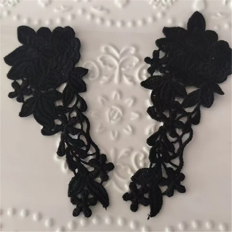 10Pcs/Lot 12*5cm Shiny Black Cotton Hollow Gradient Sewing Motif Venise Lace Applique for Garment Embroidery Lace Patches