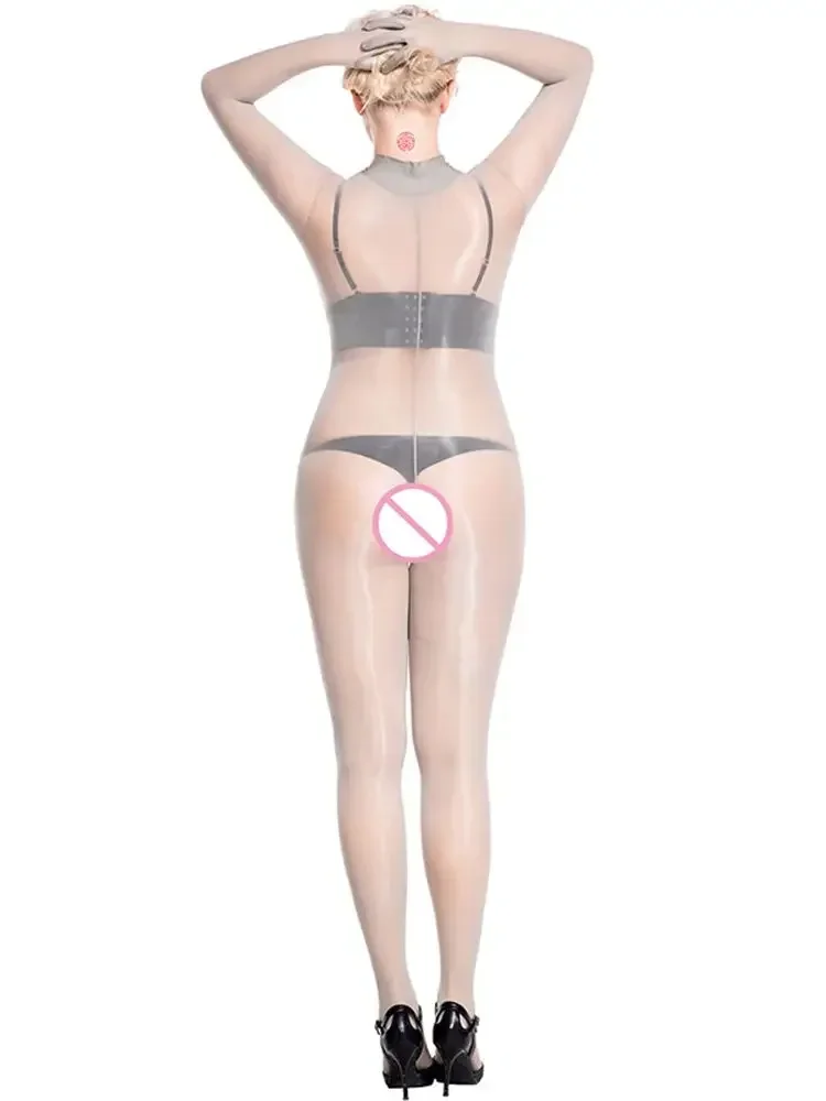 الياقة المدورة أصابع منفصلة 8D النايلون Catsuit جوارب طويلة بوديستوكينج الجوارب شفافة يوتار الملتصقة مثير كلوبوير الملابس الداخلية