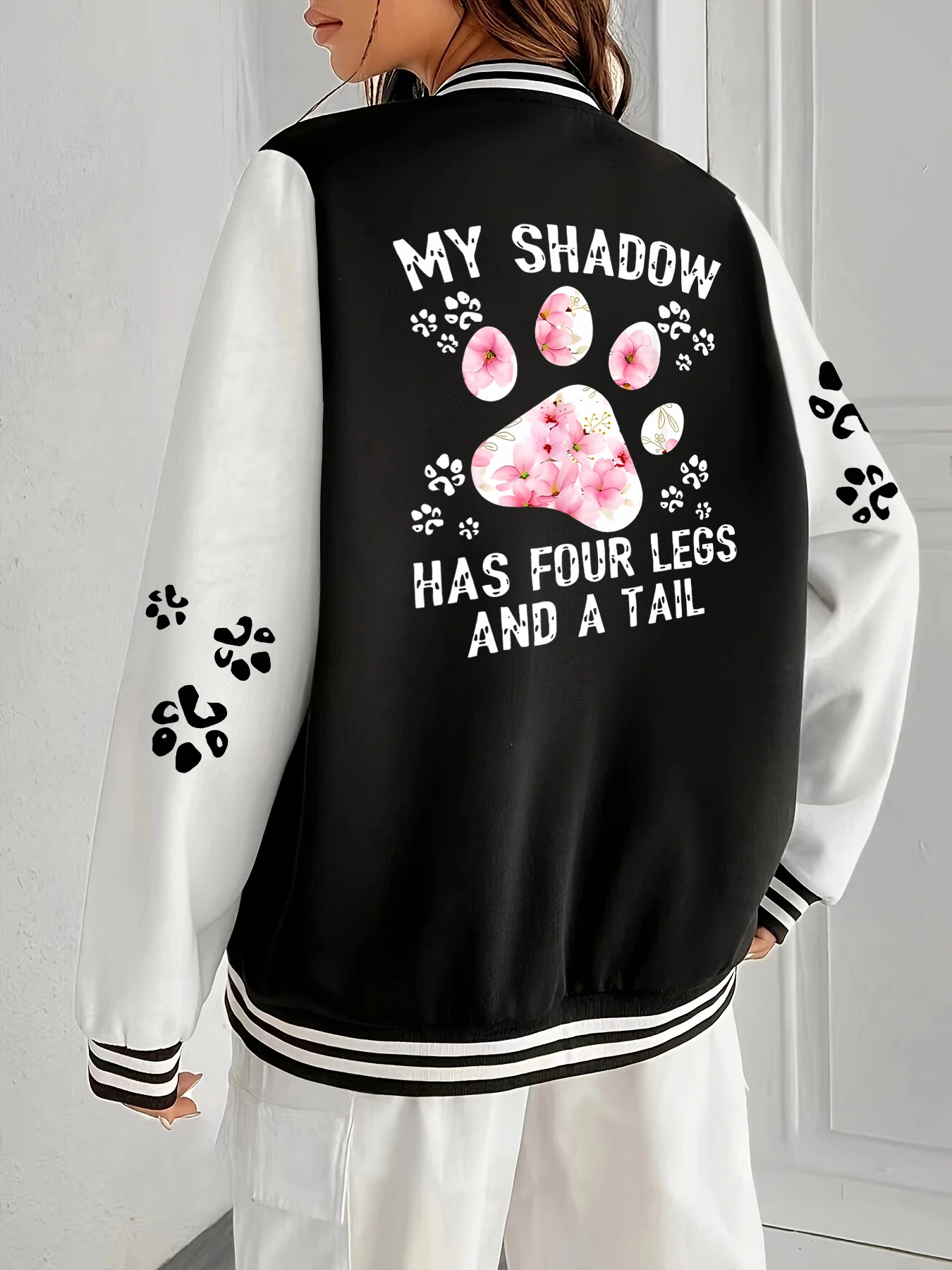 

Flower Cat Feet My Shadow Has Four Legs And A Tail Print Women Jacket Sport Warm Top Loose Hip Hop Jackets Casual Harajuku Veste