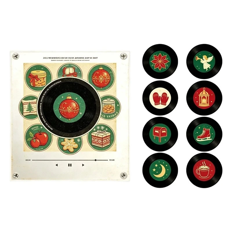 LLCS-Xmas Automatic Singing Magnetic Fridge Magnet Rotary Rotating Disc Night Light NFC Induction Refrigerator Sticker Ambient