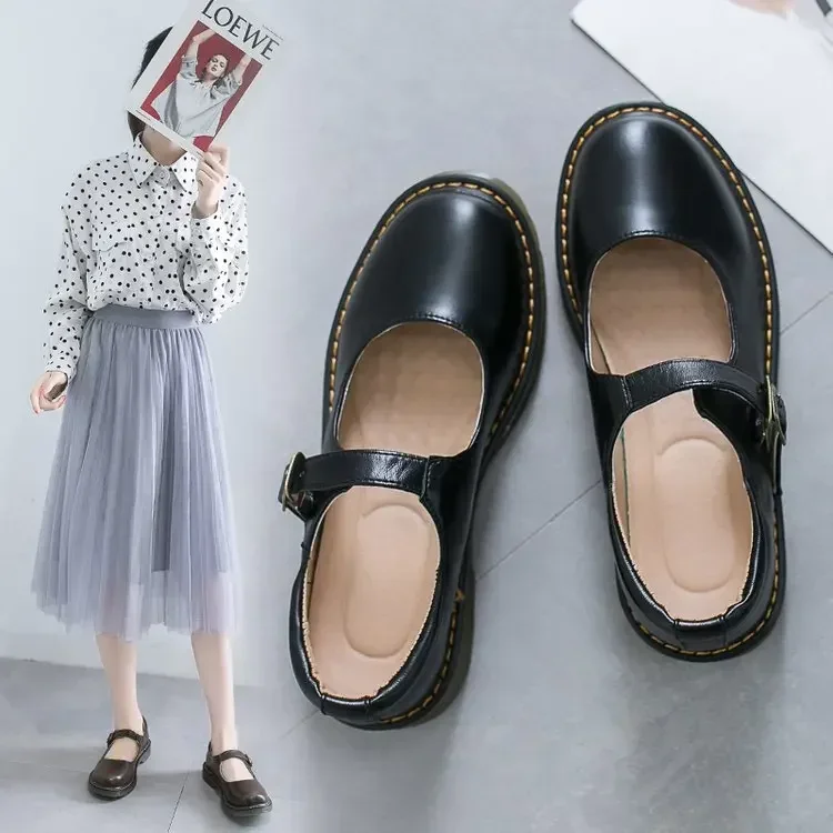 

2024 Summer Women's PU leather shoes college style shallow mouth flat bottomed retro shoes good-looking fashionable comfortable