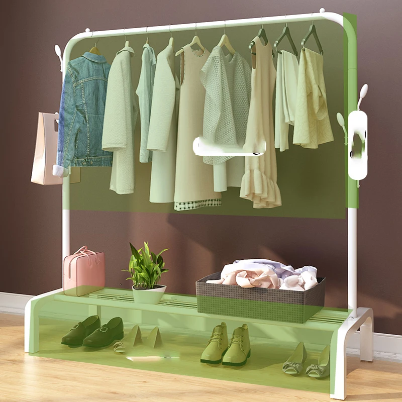 

Nordic Rack Floor Standing Clothes Hanger Double Pole Coat Rack Wardrobe Clothing Drying Mobile Cloth Rail Home Furniture