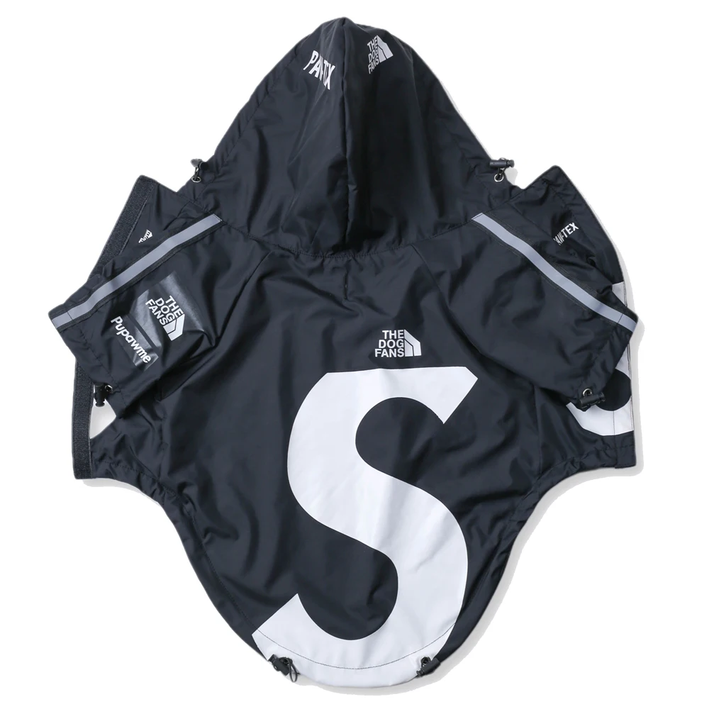 The Dog Face Waterproof Clothes Black Polyester Letter Raincoat Jackect for Puppy Cute Dogs French Bulldog Pet Clothing Supplier