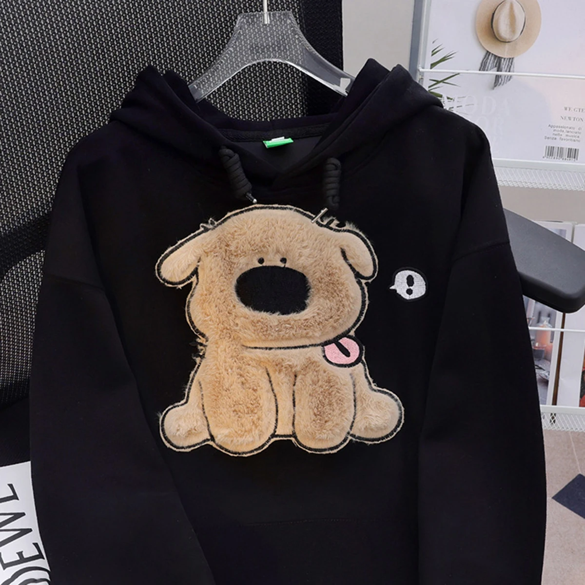 

Korean Version Autumn Winter Cute Cartoon Dog Embroidery Sweatshirt Pullover Hoodie Streetwear Casual Women Couples Top Hooded