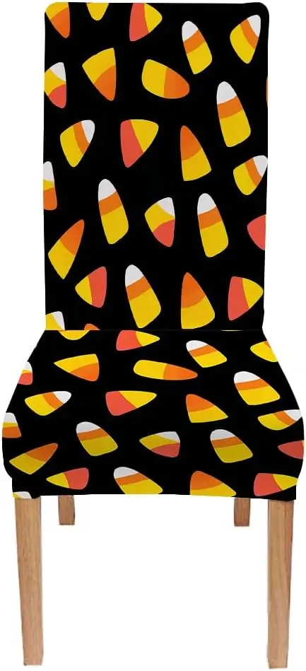 Cute Candy Corn Halloween Stretch Dining Chair Cover 1Pc, Removable Slipcover Anti-dust Seat Protector for Kitchen Wedding Party
