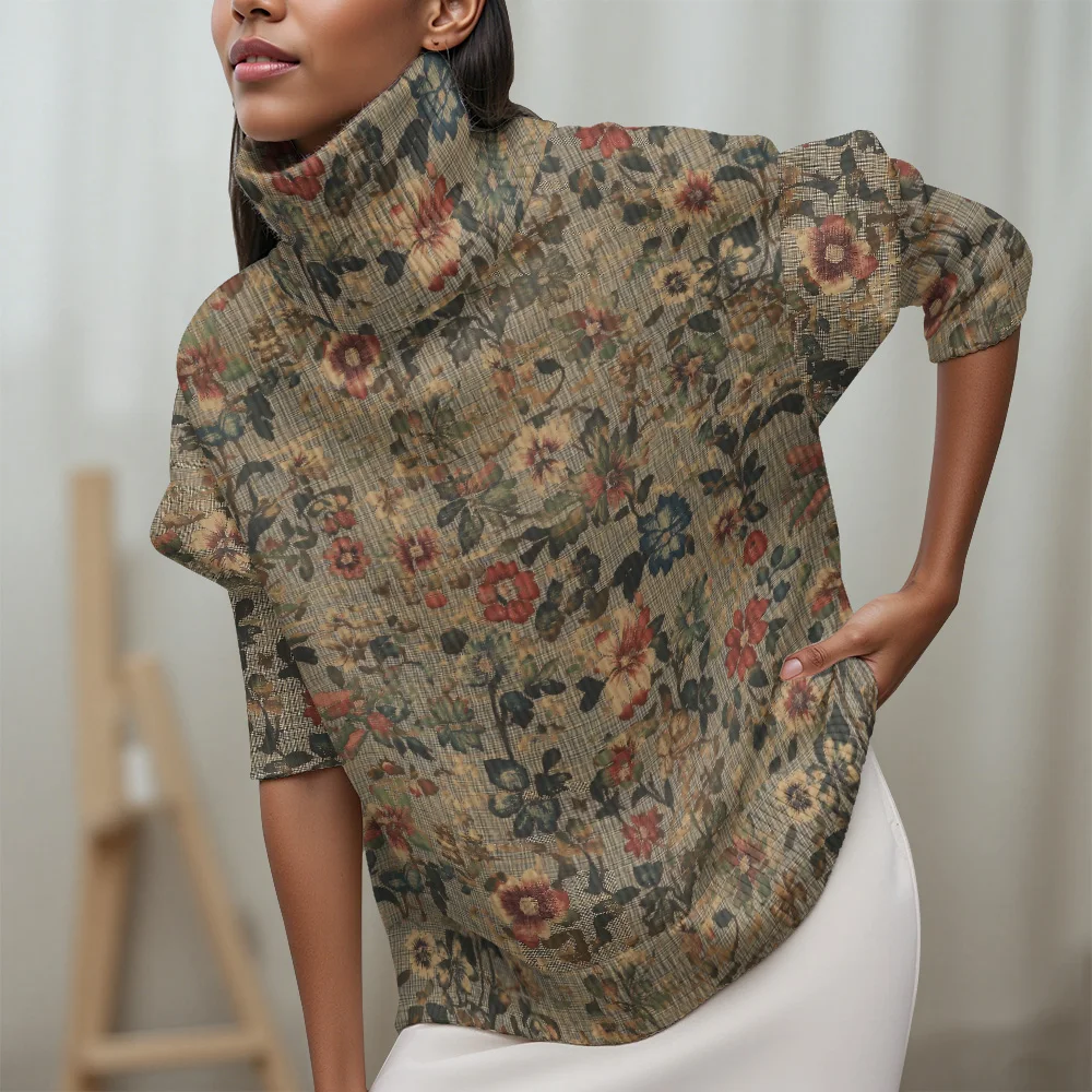 Lichtgekleurde bloemenelementen Coltrui Trui met lange mouwen Casual damestrui met fris blad- en bloemenpatroon