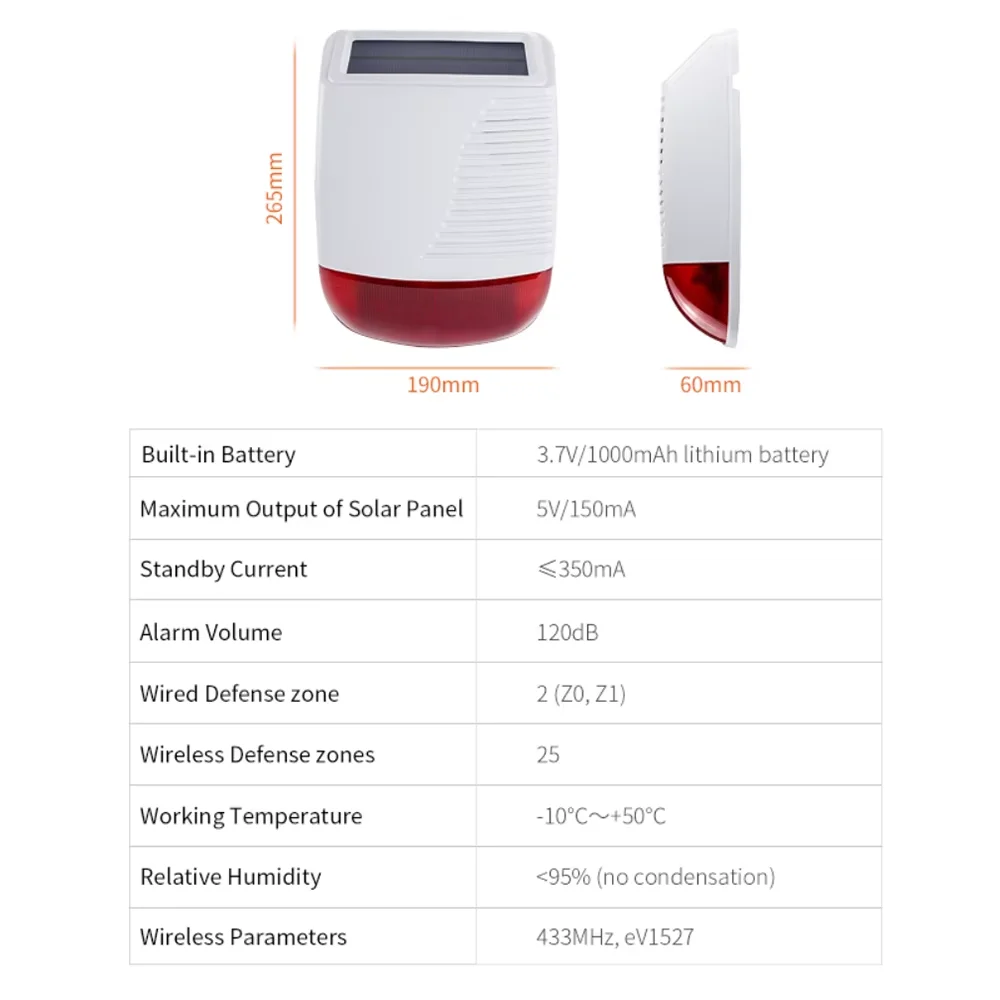 Staniot Wireless Strobe Siren Outdoor Solar Waterproof Alarm 110dB Compatible Smart Home Burglar WiFi GSM Alarm System