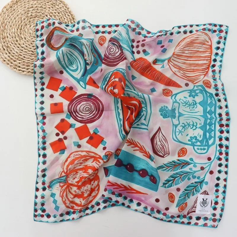 

2025 New Painting Original French Style Retro 100% Cotton Towel Artistic Light Luxury Holiday Gift All-Match Silk Scarf Headband