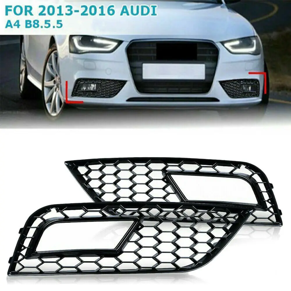 Fog Lamp Trim Protection For Audi A4 B8.5 Front Bumper Fog Light Frame Grille Cover Honeycomb Mesh 2013-2016 Left+Right Black