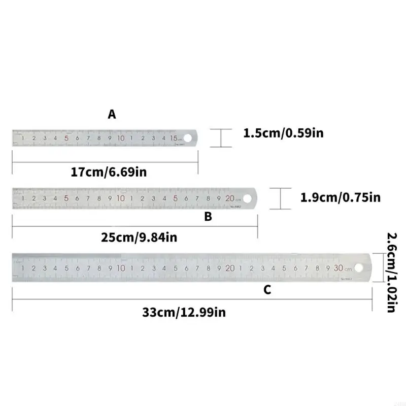 15/20/30cm Ruler Stainless Steel Ruler Metal Ruler with Scale for Teaching 24BB