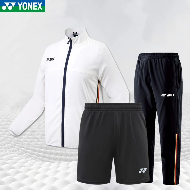 Yonex جديد الخريف والشتاء الرجال التجفيف السريع الريشة السراويل السراويل الرياضية جاكيت زيبرا سترة خارجية معطف خندق السراويل دعوى