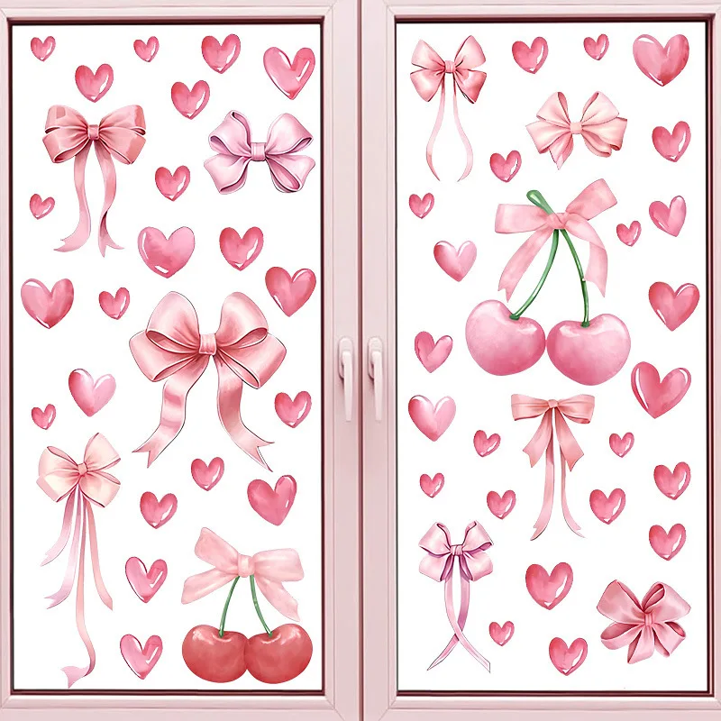 

Pink Cherry Bow Wall Stickers Girls Bedroom Wall Decoration Stickers Living Room Home Decor Art Removable Decals Pvc Stickers