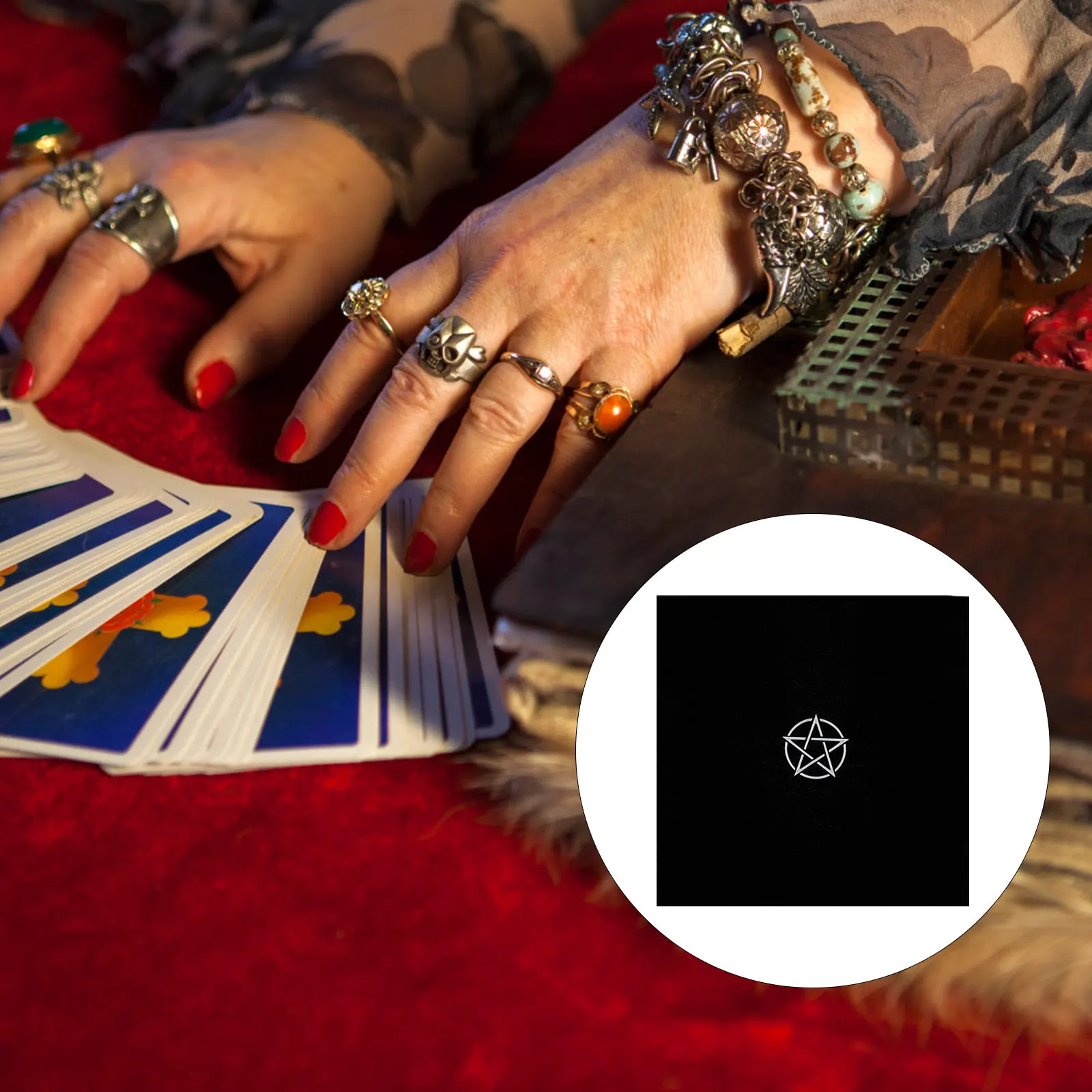 1Pcs Pentacle Tarot Table Cloth Black Professional Grade Wear Resistant Non Shedding Dirt Proof Table Cover for Tarot Games Home