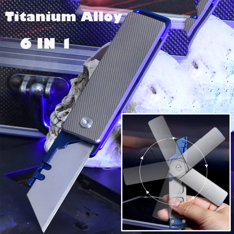 Titanium Alloy Utility Knife SK5 Blade EDC Outdoor Survival Tool Sharp Cutter Rotate Open Knife Replaceable Blade Express Box