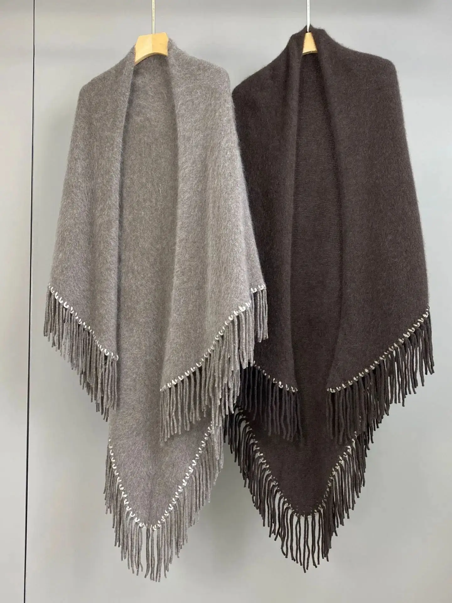 

Женская шаль из шерсти яка с бахромой, однотонная, свободного кроя, осенне-зимняя