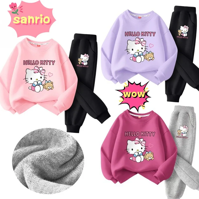 

Sanrio Hello Kitty, милый весенне-осенний наряд для девочек с героями мультфильмов, высококачественная стильная студенческая толстовка и брюки, комплект из двух предметов