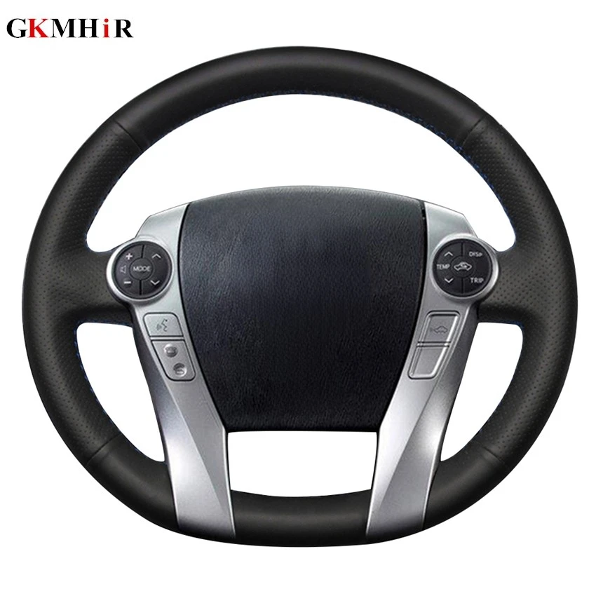 Handsewing Black Artificial Leather Car Steering Wheel Covers Wrap for Toyota Prius C(US)2012-2017 Prius 30(XW30) 2009-2015