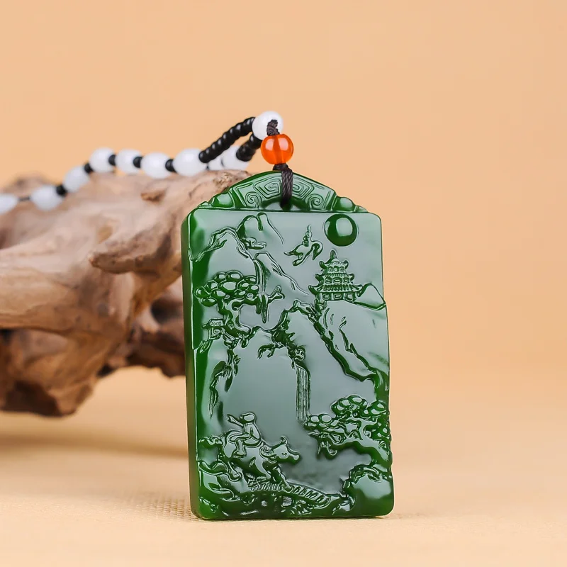 

Square Landscape Pendant Jasper Natural Jade Stone Pendant Necklace