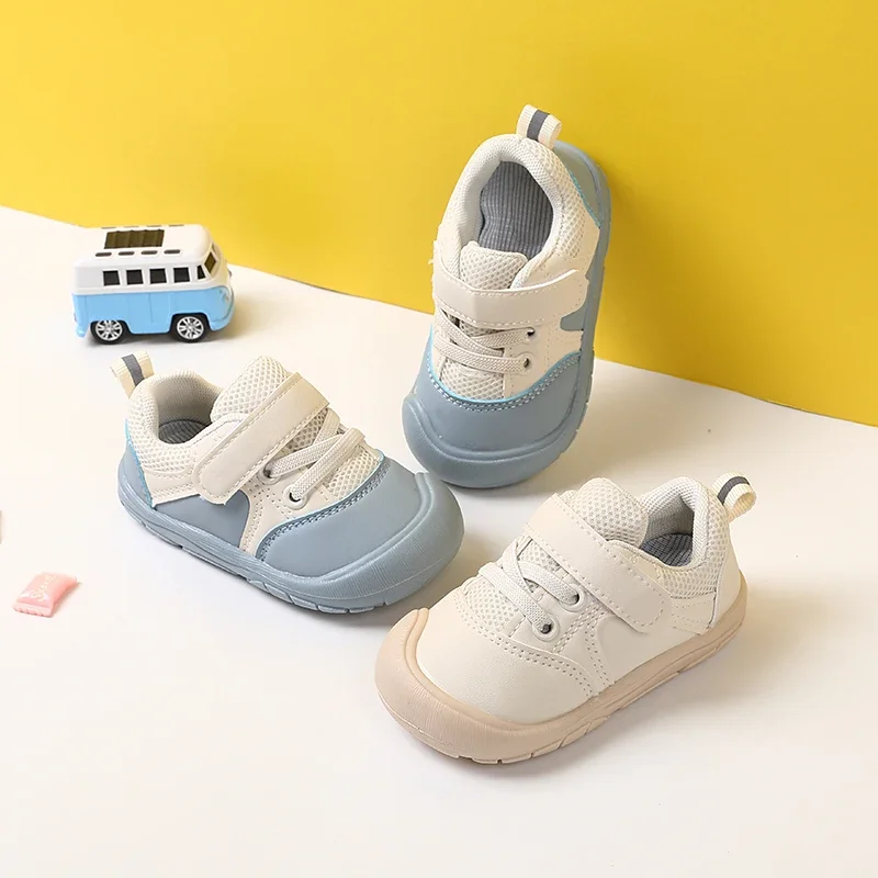 Spring and Autumn Baby Walking Shoes Soft Sole Leather Single Shoes Boys' Headed Shoes Breathable Mesh Shoes Children's Shoes