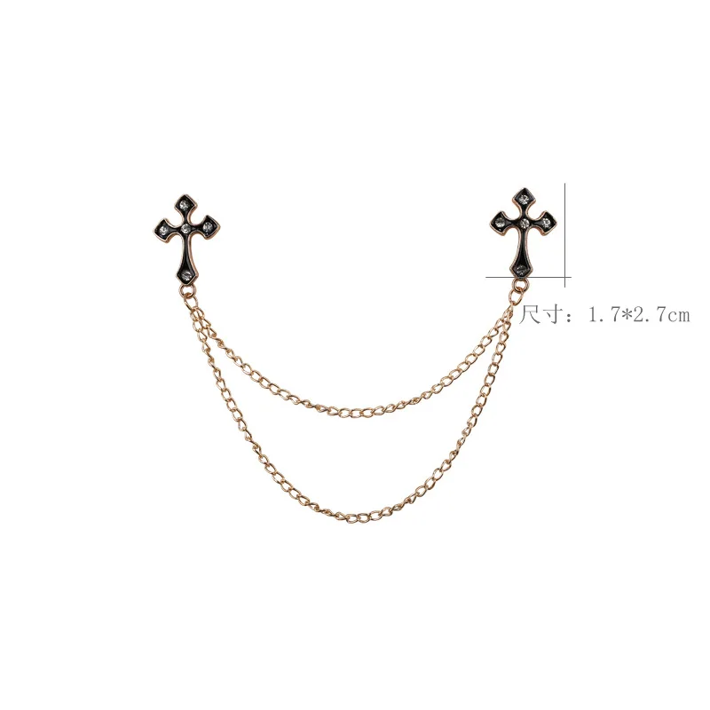 Neue Kristall Strass Kreuz Broschen Perle Krone Quaste Kette Kragen Pins Anzug Hemd Abzeichen Hochzeit Schmuck Zubehör – Detail 1