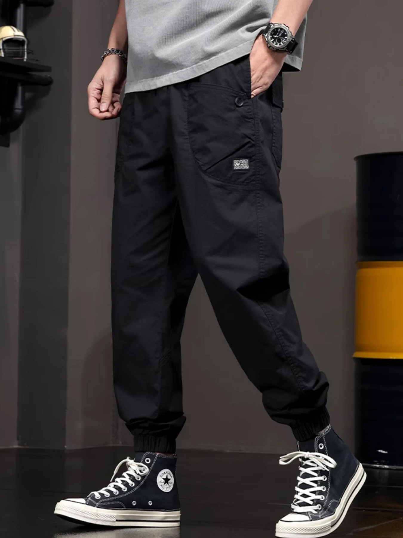 

Work uniform paratrooper pants men's loose thin style drawstring casual pants trendy work pants men's pants quick drying breatha