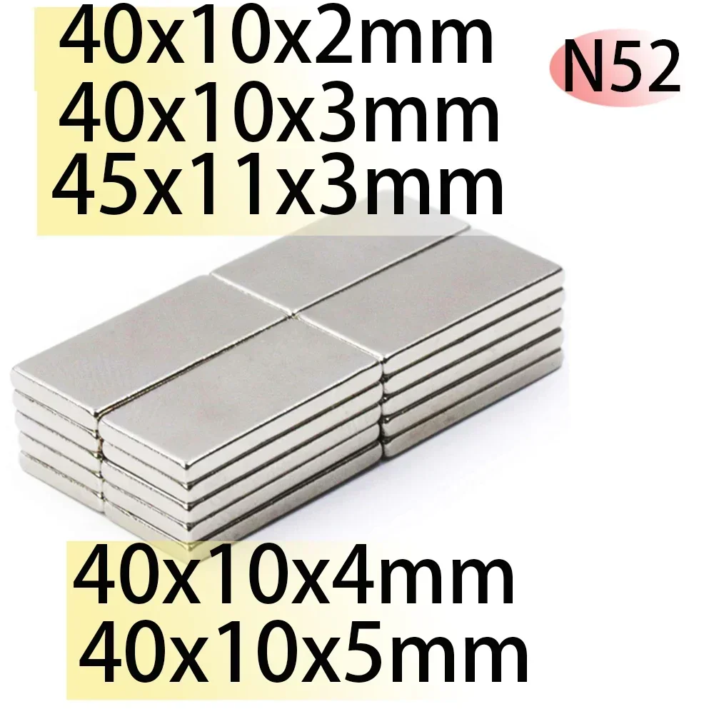 

N52 40x10x2 40x10x3 40x10x4 40x10x5 45x11x3 Magnet Rectangle Square Neodymium Block Motor Generator Engine Strong Magnet Search