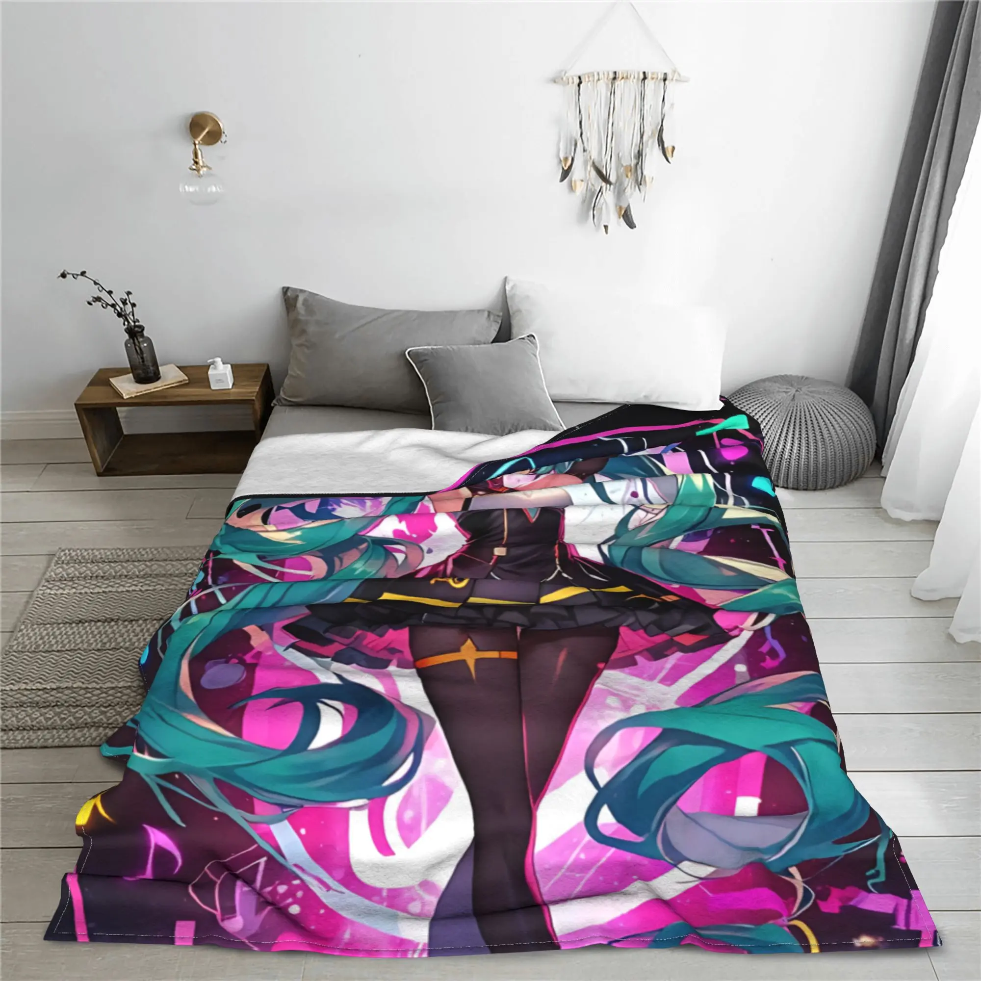 1PC Hatsune Mikus Blanket Throw Blanket  Novelty Warm Blanket All Season Home Gift