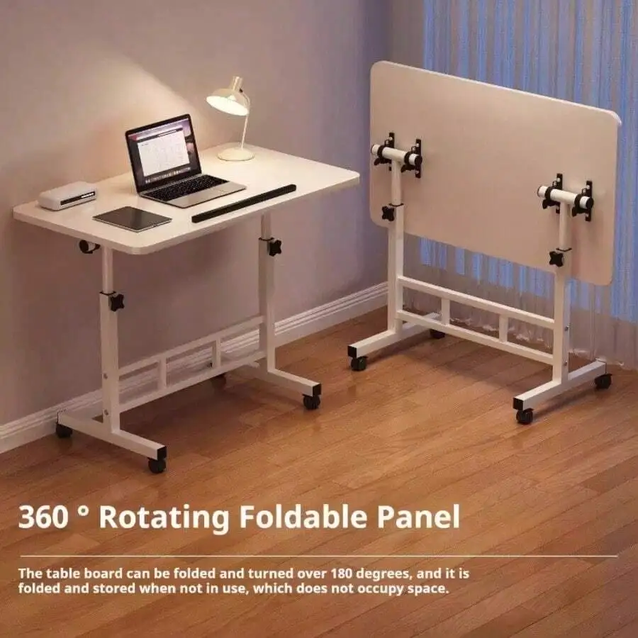 3 Colors, Adjustable Height, 360° Swivel Folding Desk On Wheels With Sturdy Frame, Suitable For Home Office Space, Dorm Room, St image 5