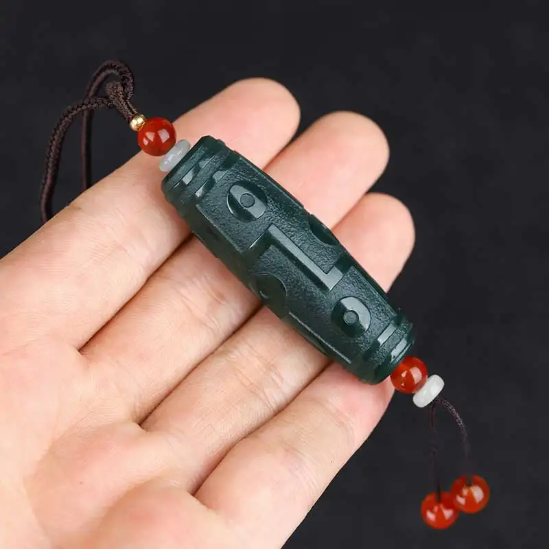 

Natural Hetian Jade Exquisite Hand Carved Three Eyed Nine-Eyed-Tianzhu FengShui Amulet Pendant Necklace Jewelry