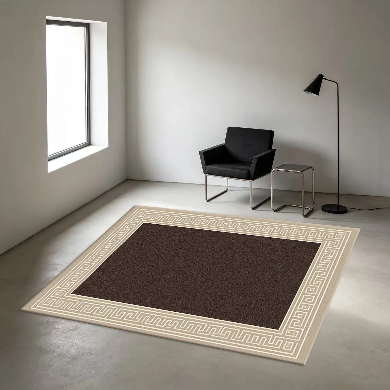 Classic Greek Key Pattern Border Square Frame Carpet, Non-Slip Printed Carpet, Suitable for Living Room, Office, and Home Floor Decoration
