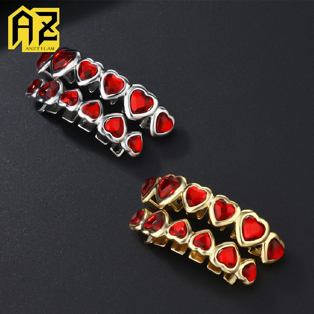 

Anztilam красный циркон Grillz Iced Out грили зубной гриль мужские женские кепки в стиле хип-хоп латунные модные украшения Бесплатная доставка