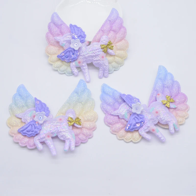 6Pcs Padded Rainbow Wing Decor Horse Pegasus Applique for Clothes Shoes Hat Sewing Patches DIY Headwear Hair Clips Accessories