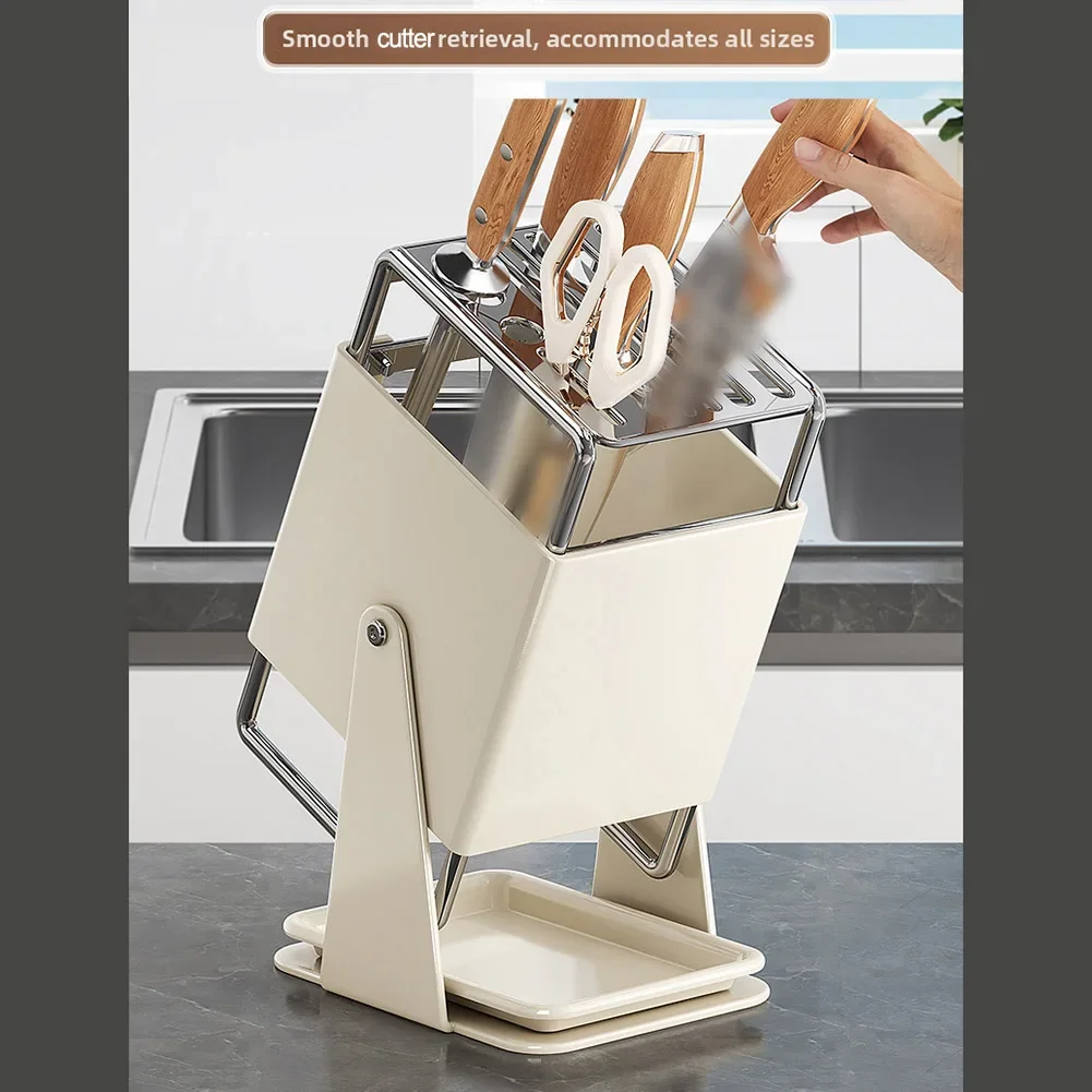 

Large Capacity Stainless Steel Kitchen-Knife Rack With Scissor Slots, Drainage, Self-Adhesive Base, Kitchen Tool Accessories