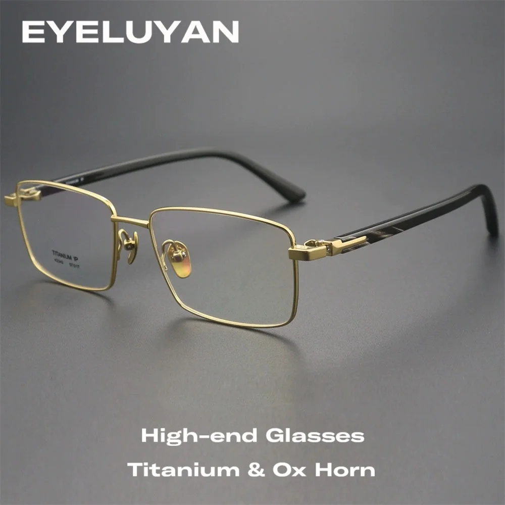 EYELUYAN الجاموس القرن والتيتانيوم كامل حافة إطار نظارات الرجال موضة الأعمال نمط قصر النظر إطار نظارات بصرية عالية الجودة #2