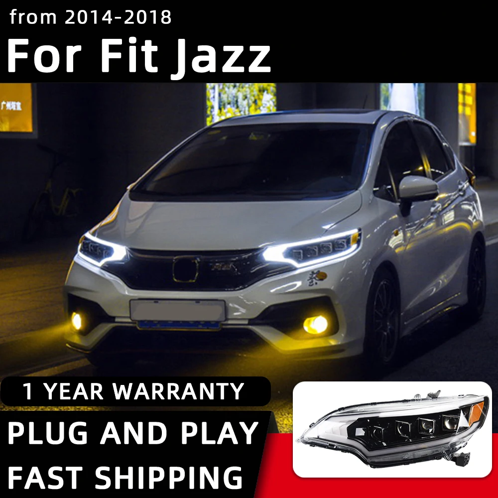 

Headlight For Fit Jazz LED Headlights 2014-2018 Head Lamp Car Styling DRL Signal Projector Lens Automotive Accessories Front