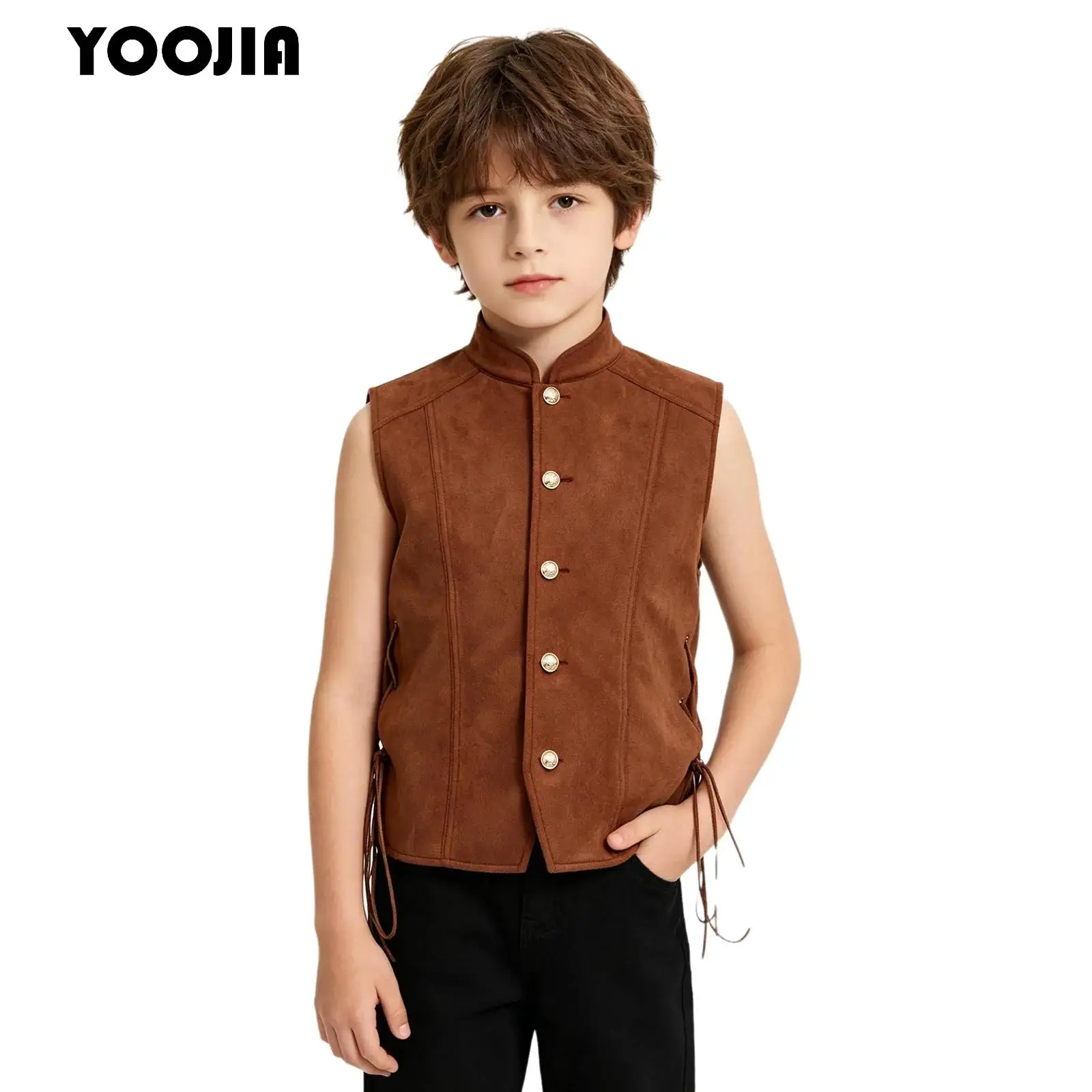 Child Boys Halloween Pirate Costume Vest Sides Tie-up Cowboy Dress Up Vest Tops Medieval Renaissance Gothic Steampunk Waistcoat