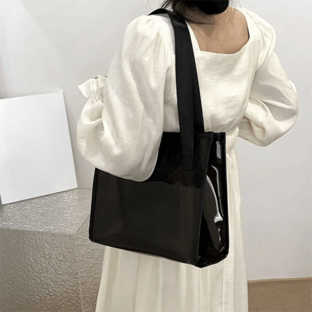 

Квадратная прозрачная сумка-тоут из ПВХ, водонепроницаемая, на плечо, большой вместимости, в конфетных/желейных цветах