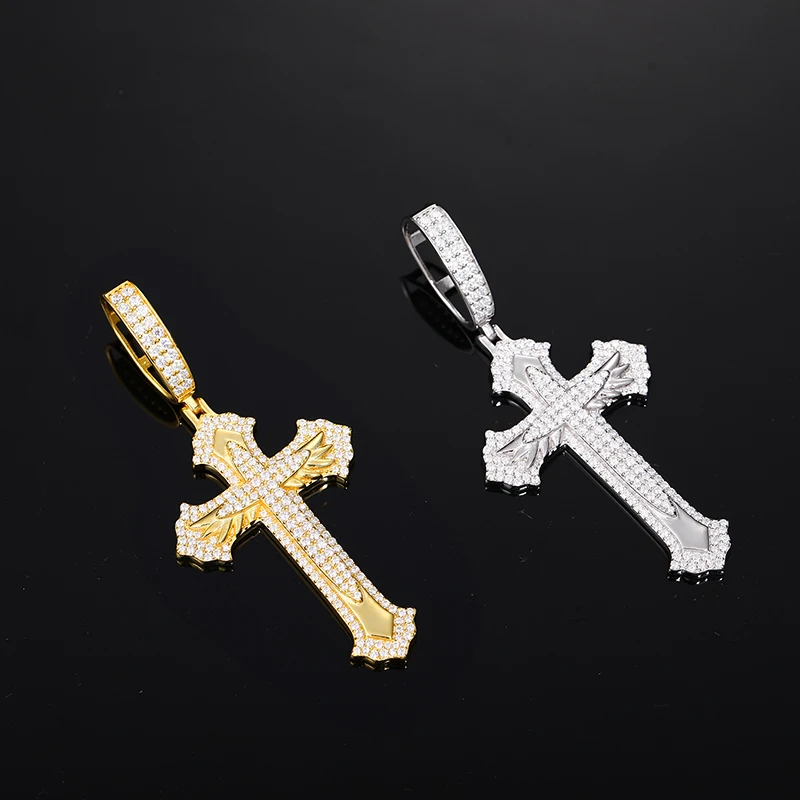 

S925 Стерлингового Серебра Муассанит Проложенный Bling Ice Out Крест Подвески Ожерелья для Мужчин Рэпер Ювелирные Изделия Золото Серебро Цвет