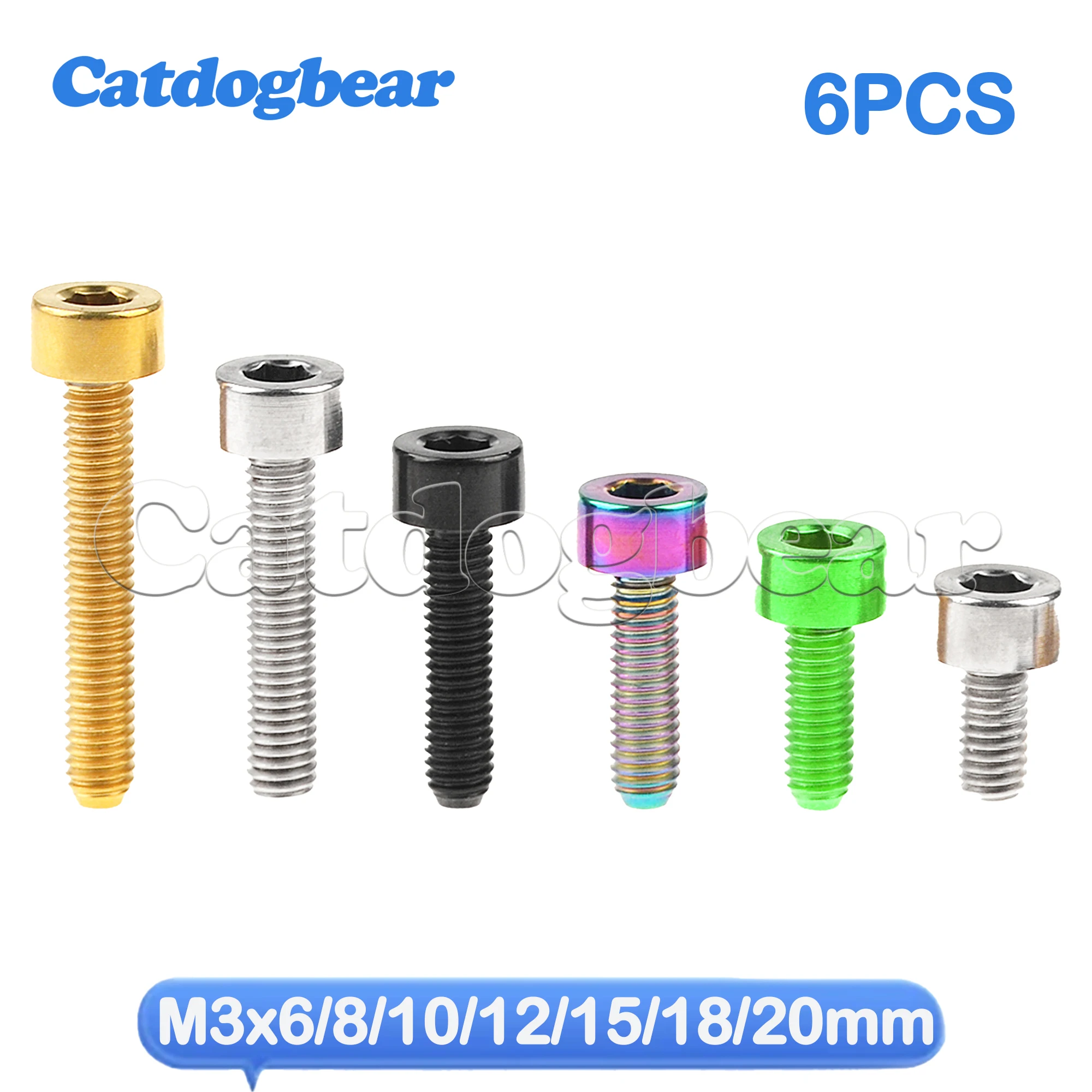 

Catdogbear 6PCS Titanium Ti Bolts M3 X 6 8 10 12 15 18mm Inner Hexagon Screws DIN912 for Bike Ti Fastener